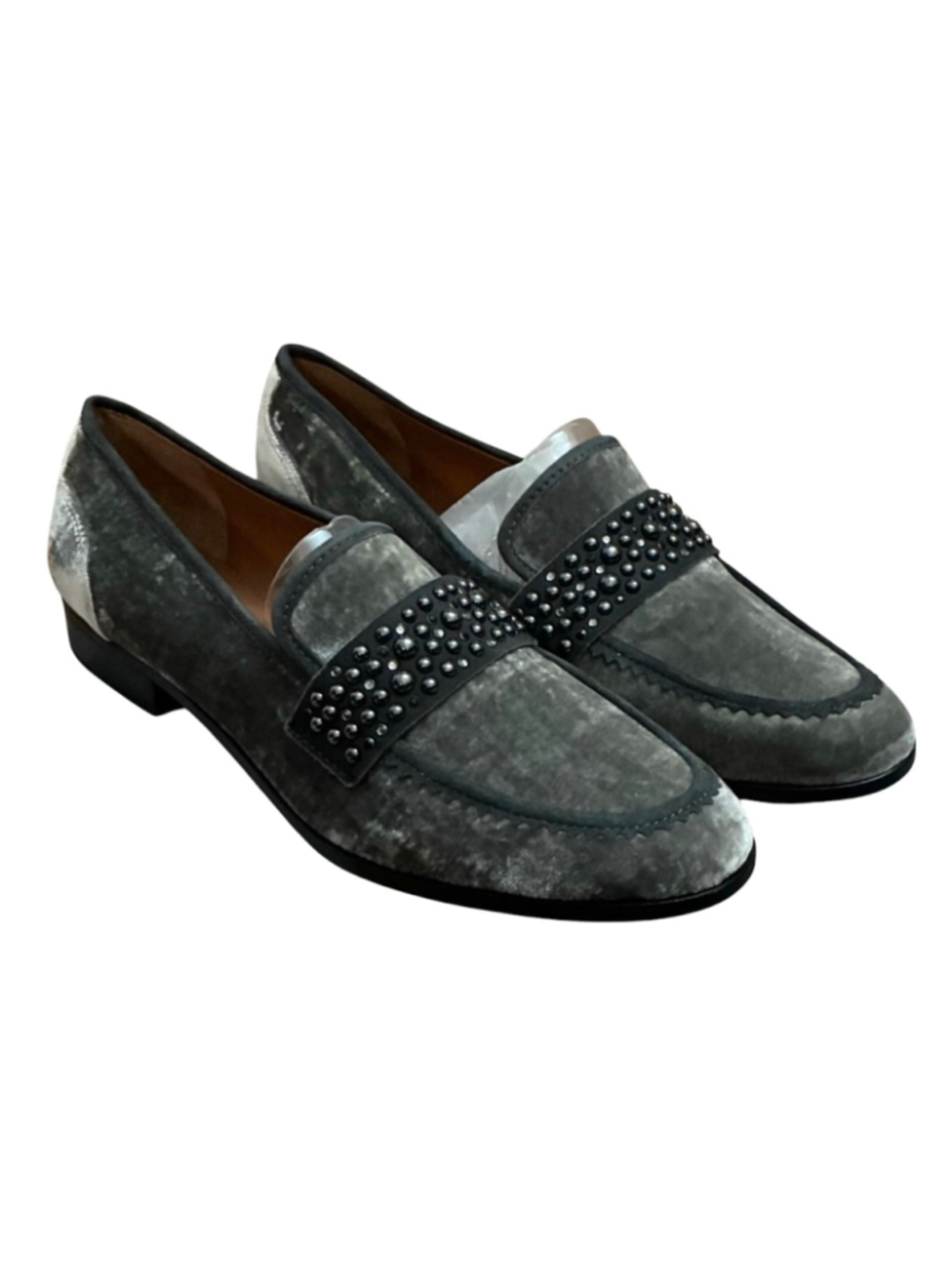 NWT Franco Sarto Johanna Gray Velvet Studded Slip-On Flats Loafers NIB Size 9